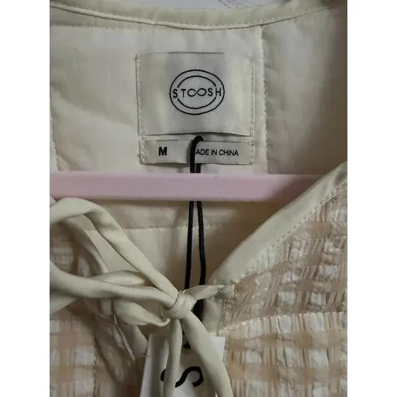 Stoosh Gingham Quilted Tie-Front Jacket Sz M Beige Cream Cottagecore NWT - Picture 6 of 6